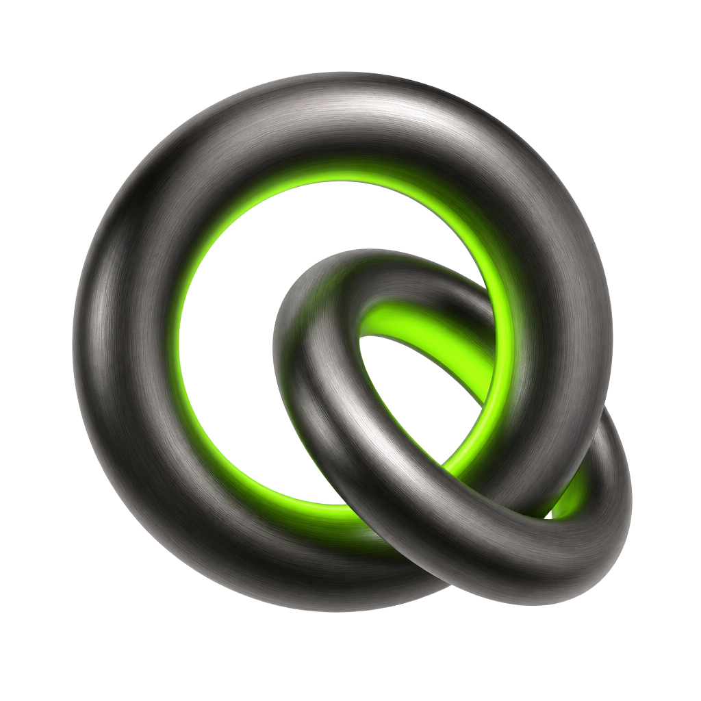 Two interlocking rings — dark brushed steel with lime green glow