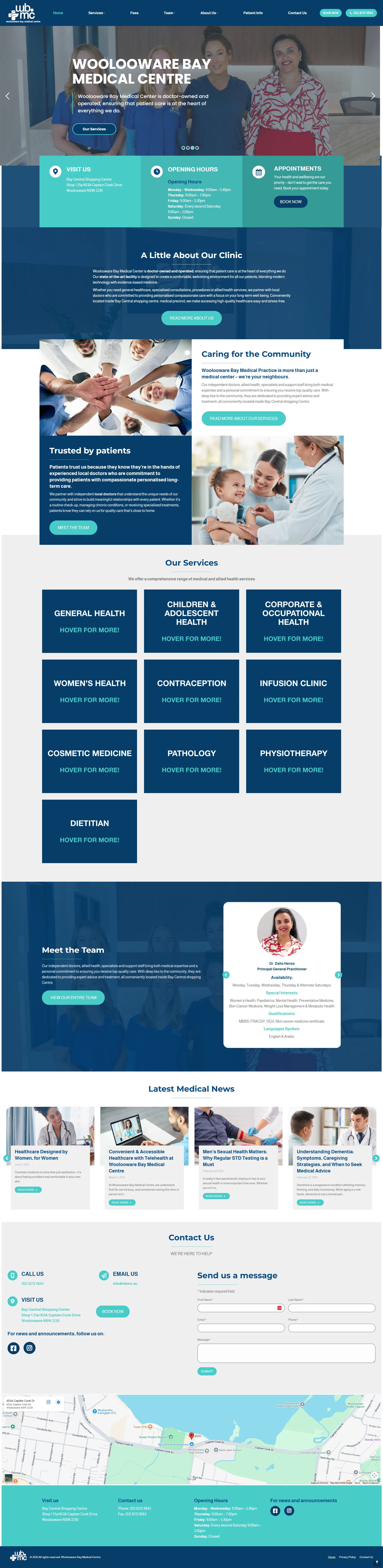 Full-page screenshot of the Woolooware Bay Medical Centre website